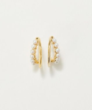 Phoebe 〈アレルギー対応〉プチパールダブルフープセラミックピアス　ゴールド ゴールド
