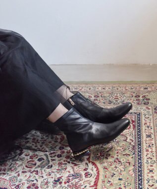 Bridget Birkin 【Bridget Birkin】パールチェーンヒールストレッチショートブーツ ブラック