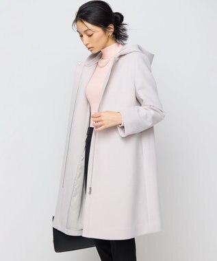 組曲 【WEB限定】ウールモッサ フーデットロングコート アイスグレー系
