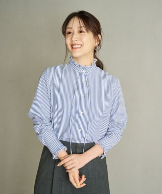#Newans フリルカラーノーブルブラウス ネイビーストライプ