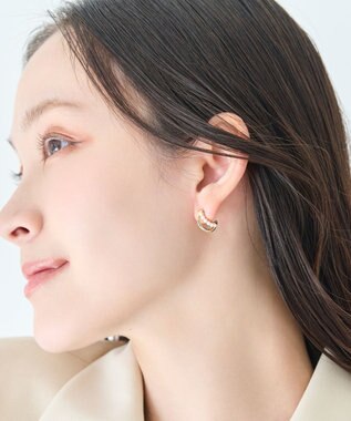 Phoebe 〈アレルギー対応〉プチパールダブルフープセラミックピアス　ゴールド ゴールド