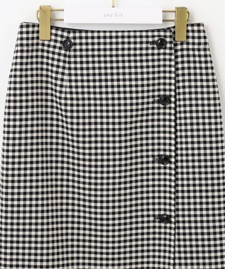 ANY SIS 【美人百花10月号掲載】2WAYリバーシブルラップ スカート 白黒ギンガム×チャコール