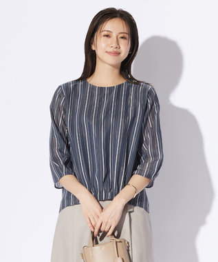 J.PRESS LADIES L 【WEB限定カラーあり】ランダムシアーストライプ カットソー ネイビー系1