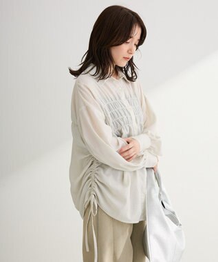 Green Parks 脇シャーリングシャツ Stripe Ivory