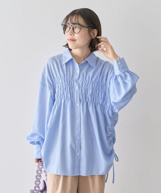 Green Parks 脇シャーリングシャツ Stripe Blue