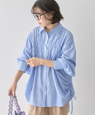 Green Parks 脇シャーリングシャツ Stripe Blue