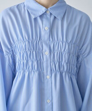 Green Parks 脇シャーリングシャツ Stripe Blue