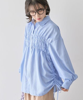 Green Parks 脇シャーリングシャツ Stripe Blue