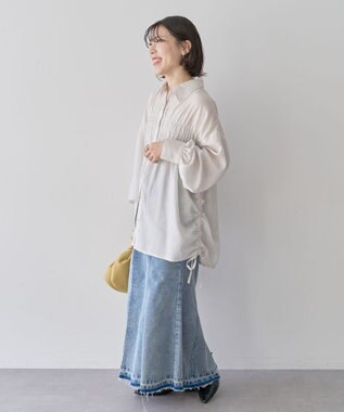 Green Parks 脇シャーリングシャツ Stripe Ivory