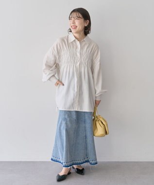 Green Parks 脇シャーリングシャツ Stripe Ivory
