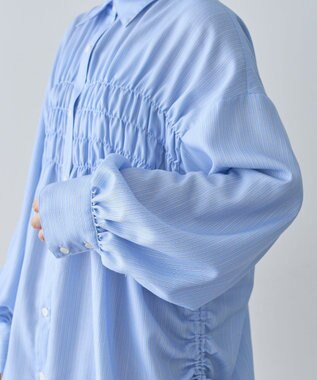 Green Parks 脇シャーリングシャツ Stripe Blue