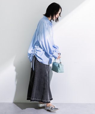 Green Parks 脇シャーリングシャツ Stripe Blue