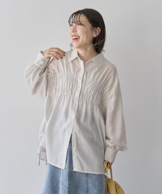 Green Parks 脇シャーリングシャツ Stripe Ivory