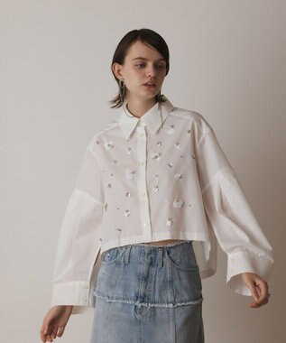 GRACE CONTINENTAL ビジューシャツ ホワイト