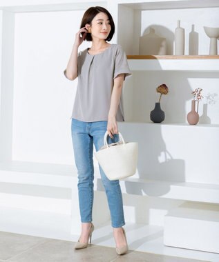 Tiaclasse 【新色追加・洗える】体型カバーも叶うレーススリーブブラウス グレージュ