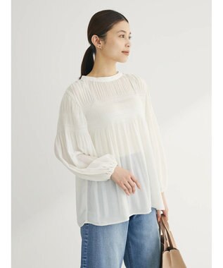 Green Parks マジョリカプリーツブラウス Off White