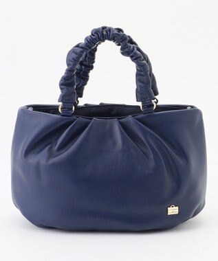 LA BAGAGERIE シープレザー ギャザーハンドル2wayラウンドトートバッグ ネイビー