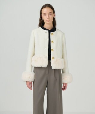 GRACE CONTINENTAL ツイードコンビジャケット ホワイト