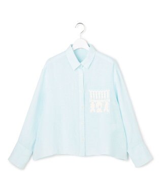 23区 【先行予約】LIBECOリネン ポケット刺繍 クロップドシャツ スカイブルー系