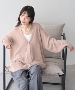 earth music&ecology ラメミニシャギーＶネックカーディガン Light Pink