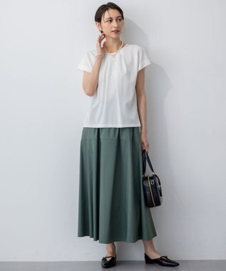 23区 【接触冷感/撥水加工】ストレッチブロード ギャザースカート セージグリーン系