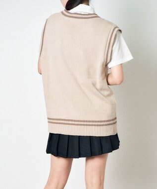 WEGO 【SCHOOLITEM】ラインスクールニットベスト ベージュ