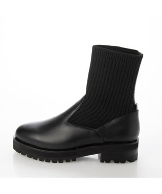 ing <ing>【サスティナブルシリーズ】ラウンドトウリブニットブーツ ブラック