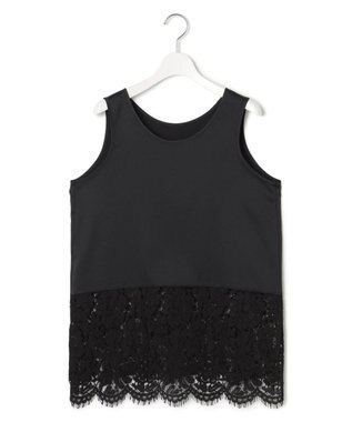 23区 【洗える】レースコンビストレッチ マットサテン インナー タンクトップ ブラック系