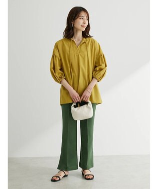 Green Parks 綿麻混紐付きデザインブラウス Yellow