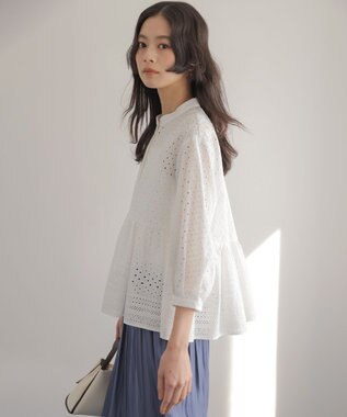 組曲 S 【先行予約】エンブロイダリーレーススタンドネック ブラウス