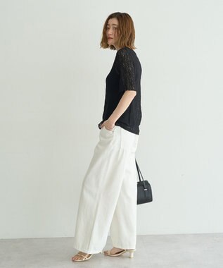 YECCA VECCA 5分袖レースシアートップス Black