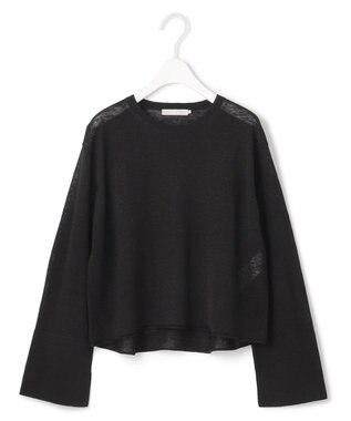 ICB 【洗える】 リネンレーヨンハイゲージ クロップドプルオーバー ブラック系