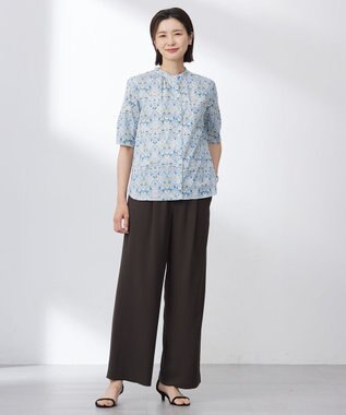 J.PRESS LADIES 【洗える・接触冷感・吸水速乾】Lightジョーゼット ワイド パンツ ダークブラウン系