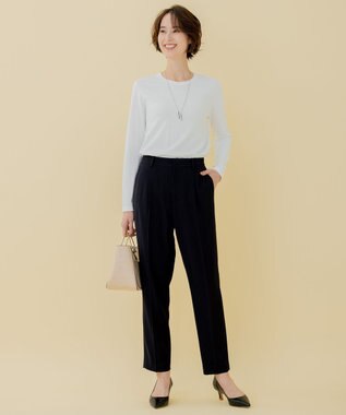 自由区 【XSサイズ～/洗える】ダブルフェイススーティング テーパードパンツ ネイビー系