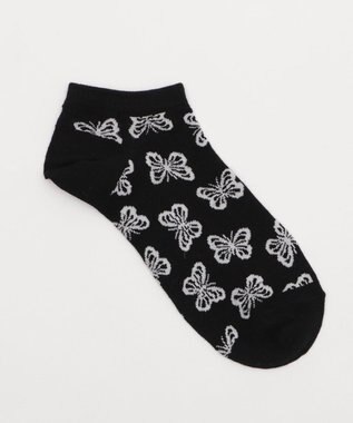WEGO 総柄バタフライショートソックス ブラック