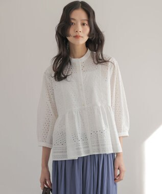 組曲 エンブロイダリーレーススタンドネック ブラウス ホワイト系