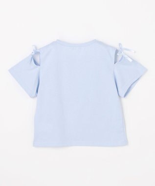 ANY KIDS 【洗濯機可能】肩あき ロゴ刺繍Tシャツ サックスブルー