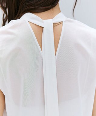 BEIGE， 【洗える】BAC / コットンバックボウタイノースリーブブラウス White