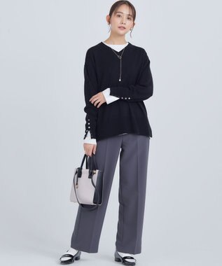 組曲 S 【WEB限定】ベーシックダブルクロス ワイドストレートパンツ チャコールグレー系