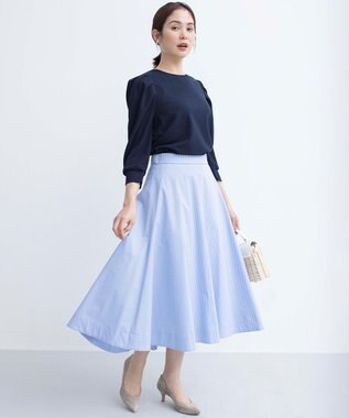 組曲 【セットアップ着用可・WEB限定】コンパクトシャーティング フレアスカート スカイブルー系1