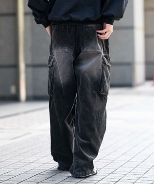 WEGO 【ウエストゴム/MLサイズ展開】イージーコーデュロイカーゴパンツ ブラックその他