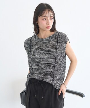 earth music&ecology 配色ラインＭＩＸニットベスト Black