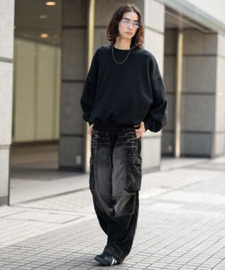 WEGO 【ウエストゴム/MLサイズ展開】イージーコーデュロイカーゴパンツ ブラックその他