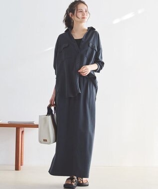 23区 L 【SLOW/一部店舗限定】ガーメントツイル セミフレア スカート ネイビー系