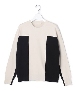 ICB 【洗える】マットヴィスコースポリエステル ブロッキングニット トープ×ブラック系