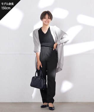 Tiaclasse L 【洗える】パフスリーブ透かし編みニットトップス ブラック