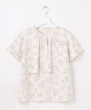 ANY SIS プリーツボウタイ ブラウス ベージュ系柄