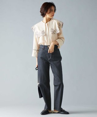 自由区 S 【2WAY・洗える】コードエンブロイダリー襟付き ブラウス シャンパンベージュ