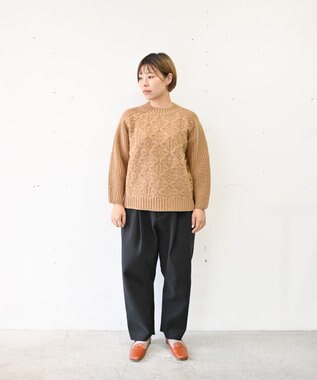 muuc 〈上質なシェットランドウール＆カシミヤ〉〈5種類の模様編み〉パッチワーク柄ケーブル模様編みセーター キャメル