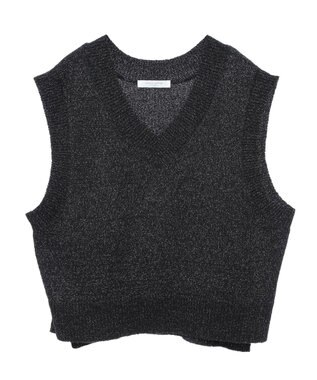 Green Parks ショートラメニットベスト Black